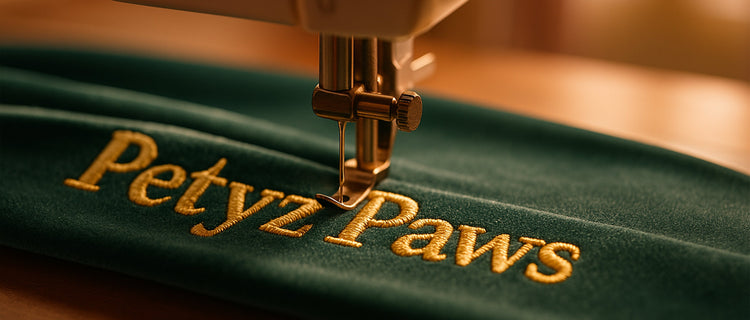 Stylish embroidered dog collar with name in soft velvet, designed for comfort and personalization