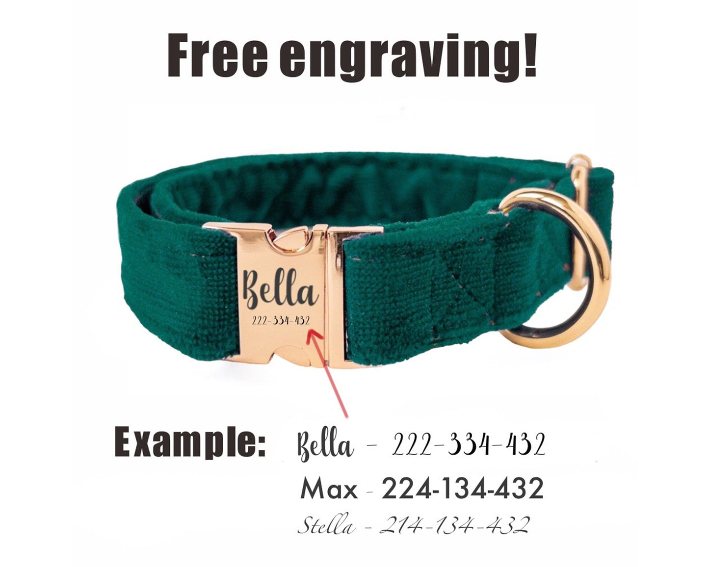 Custom Velvet Dog Collar with Laser Engraved Metal Buckle - Quick Release, Wedding, and Designer Styles - PetyzPaws